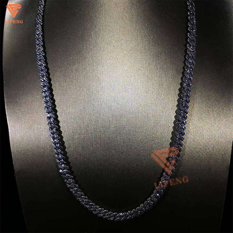 VVS Iced Out Mossanite Cuban Gra 8Mm Black Necklace Sier Long Stick Moissanite Chain Hiphop Jewelry Men