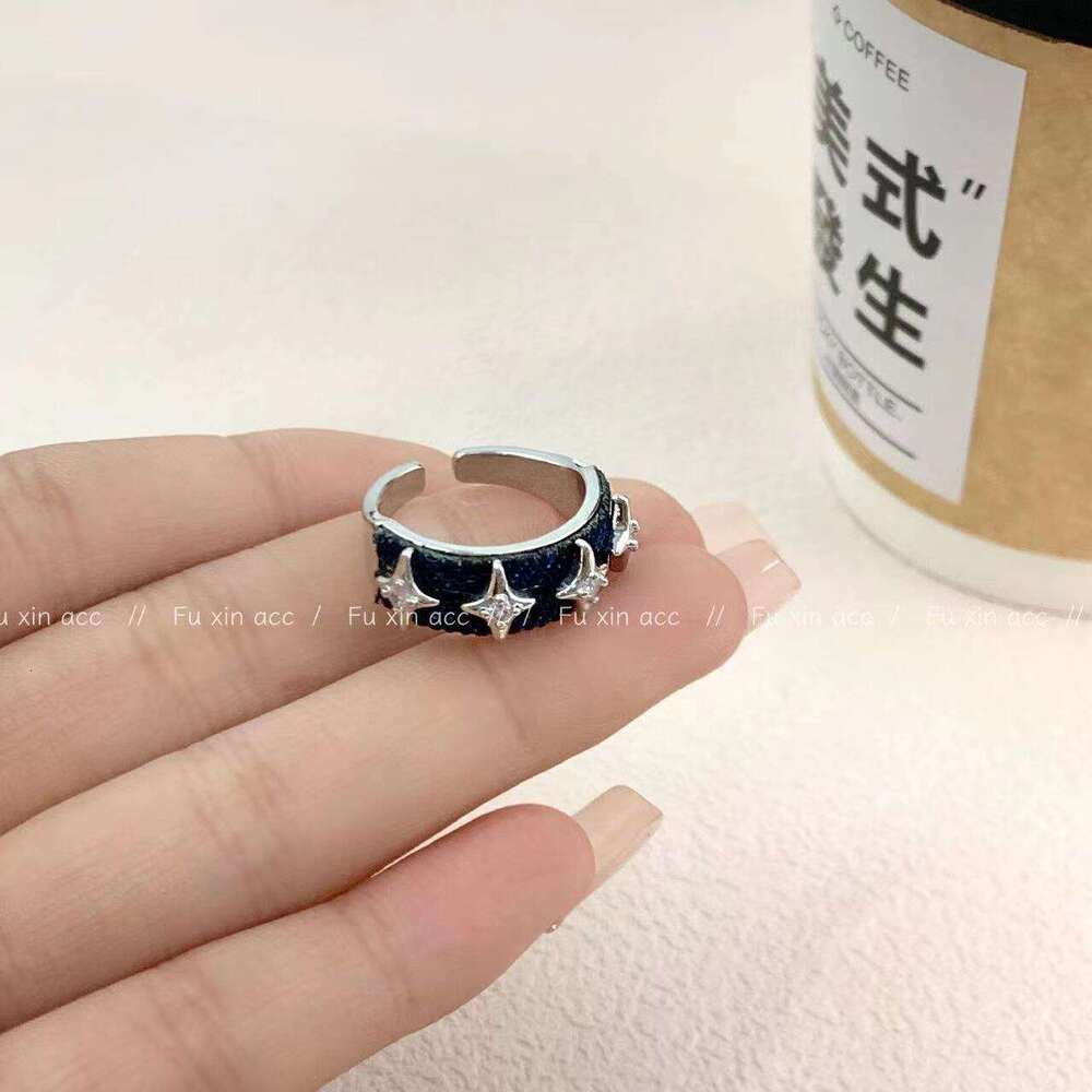 Cross Star Denim for Women New Fashion Versatile Open Ring Niche Light Luxury Design High-end Feel Jewelry 36a