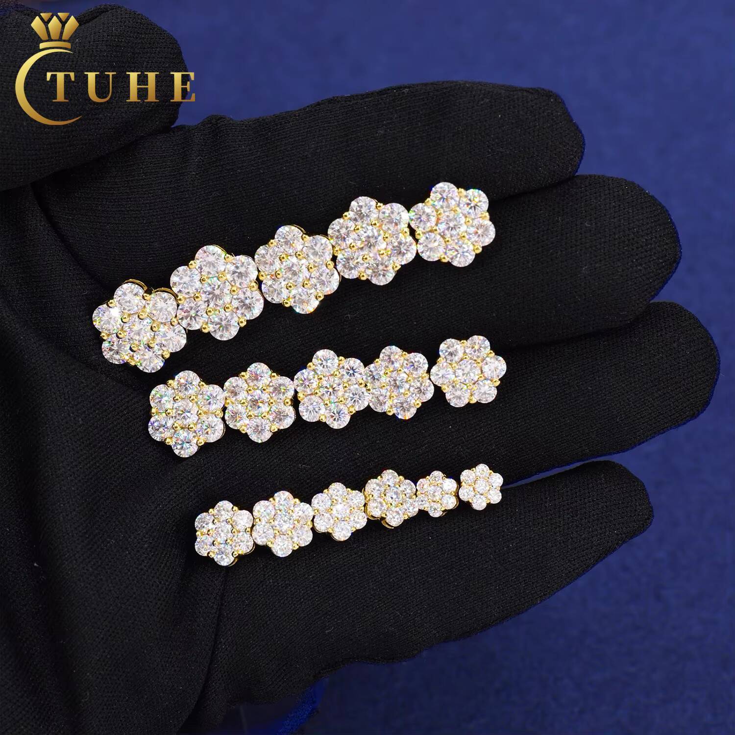 Floral Radiance Diamond Stud Earrings White Gold S925 Lab Moissanite Flower Earrings Fashion Men Women 925 Silver Jewelry Luxury