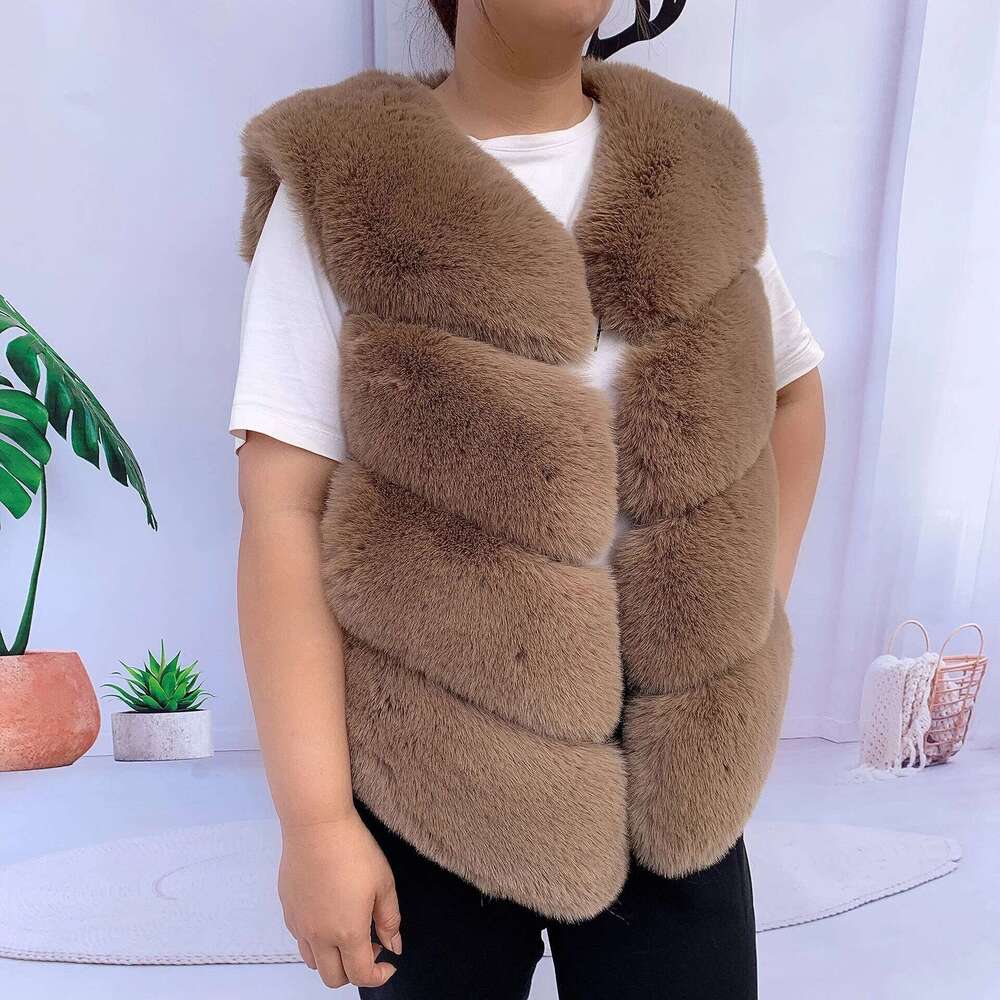 LHXDW Winter women's cold blouse with fur faux fur coat Vest fluffy jacket thick Synthetic fur coat for women fur vest
