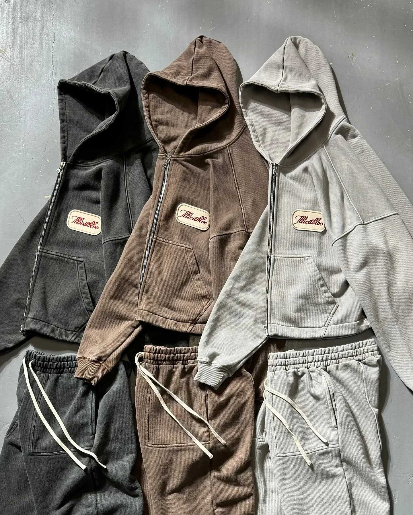 American Street Solid Color Casual Wear Cotton Comfortable Oversized Sweatshirt Men Two-Piece Harajuku Jogging Pants Sportswear XJ250731