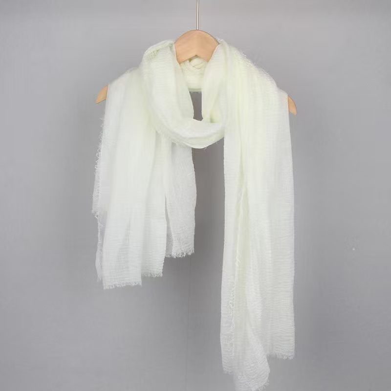 K1540 2024 Solid Color Cotton and Linen Scarf for Women Single Color Cotton and Linen Bubble Scarf Sunscreen Gauze Scarf Factory Wholesale