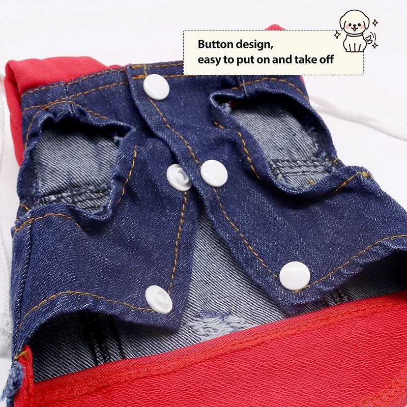Pet Clothes Dog Jeans Jacket Layered Drawstring Hood Denim Jacket False Two Coat Clothing for Small Medium Dogs Cats Red/Black 250729