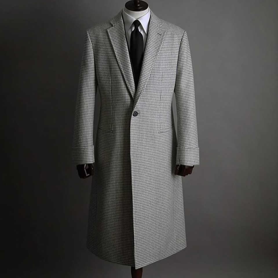 Vintage Plaid Men Long Overcoat Single Breasted High Quality Wool Blend Men Long Windbreaker Winter Wear Business Outwear