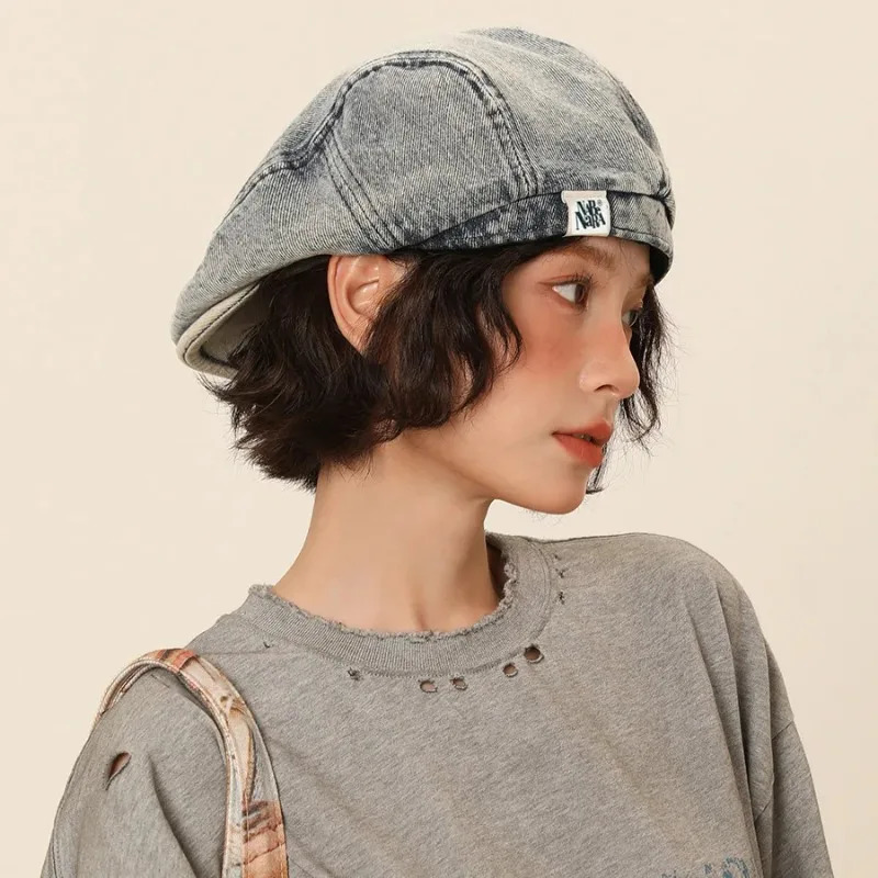 Vintage Denim Beret Hat for Women Fashion Retro Blue Cotton French Baker Boy Cap Ladies Slouchy Casual Chic 250730
