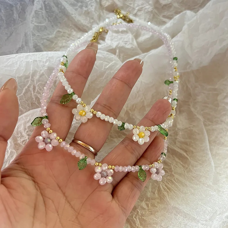 Colorful Daisy Flowers Beaded Choker Necklace Handmade Charm Clavicle for Women Summer Beach Boho Jewelry 250716