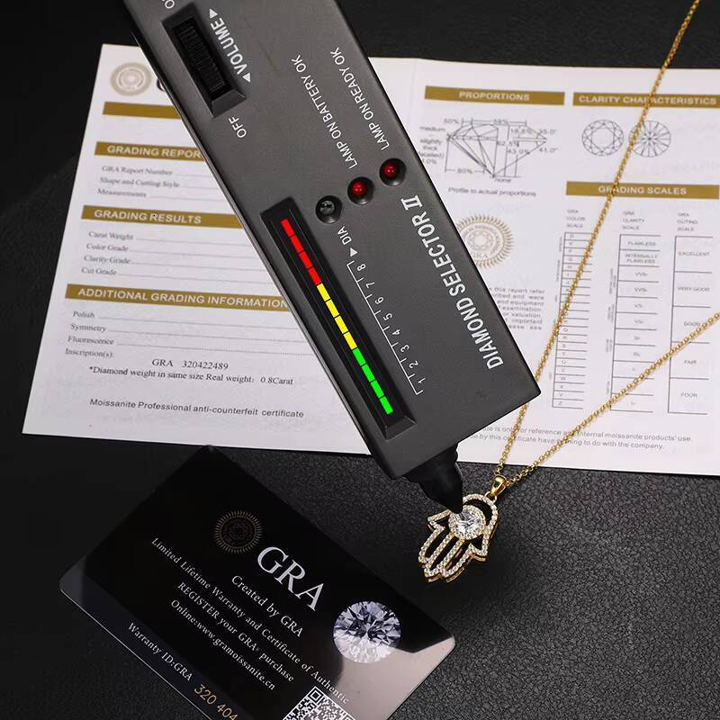 Fine Jewelry Gold Plated 925 Pure Silver VVS Moissanite Diamond Hamsa Hand Pendant Necklace With Chain