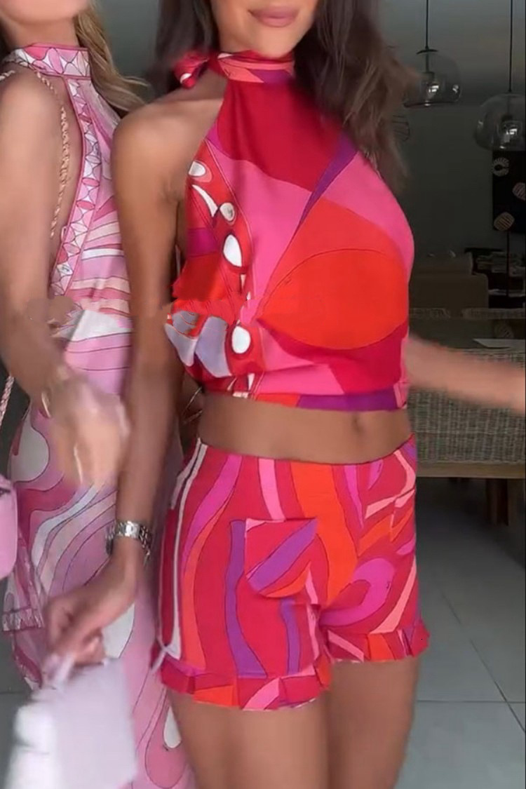 2025 New Lace-up Vacation Backless Top and Shorts Set for Women NTZ6025