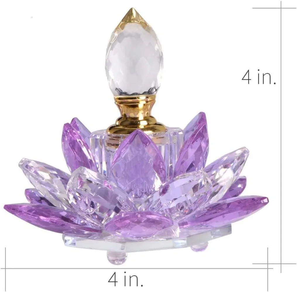 Vintage Refillable Perfume Bottle Crystal Purple Empty Lotus Flower Figurines Glass Gift for Her Girlfriend Wife Home Decoration 250726