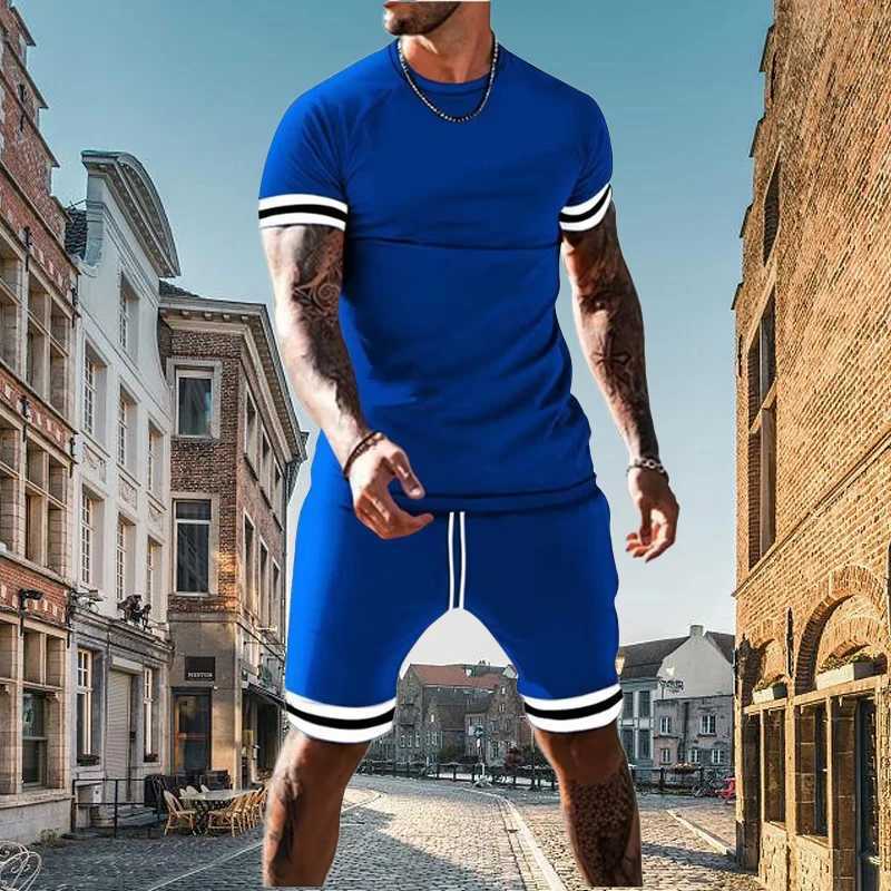 2025 EUROPEAN AND AMERICAN Mens Summer Loose Set Short Sleeved Shorts Sports Set Running and Fitness Sportswear TWO-PIECE SET XJ250731