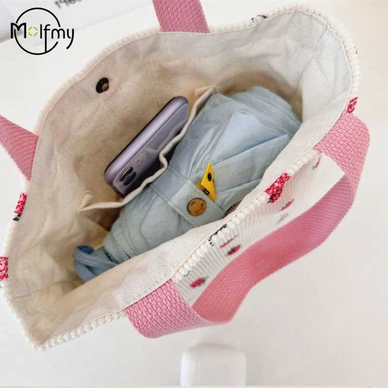 Womens Bag Strawberry Cosmetic Lunch Bento Bag Corduroy Female Travel Shoulder Bags Simple Portable Storage Handbags 2024 Y250730