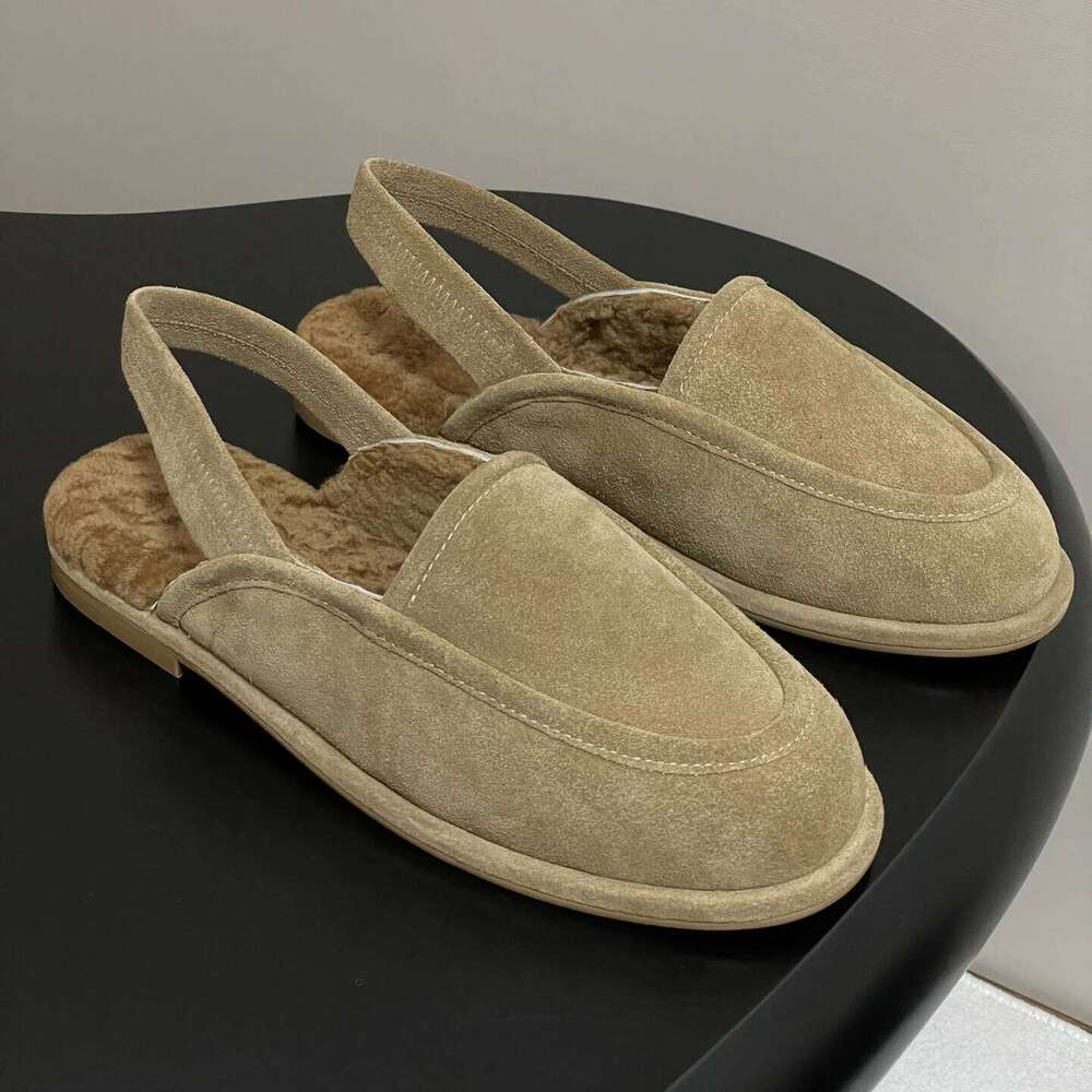 Women Size35-42 Genuine Leather Flats Slingbacks Natural Cow Suede Sandals Round Toe Designer Shoes Zapatillas De Mujer 27e