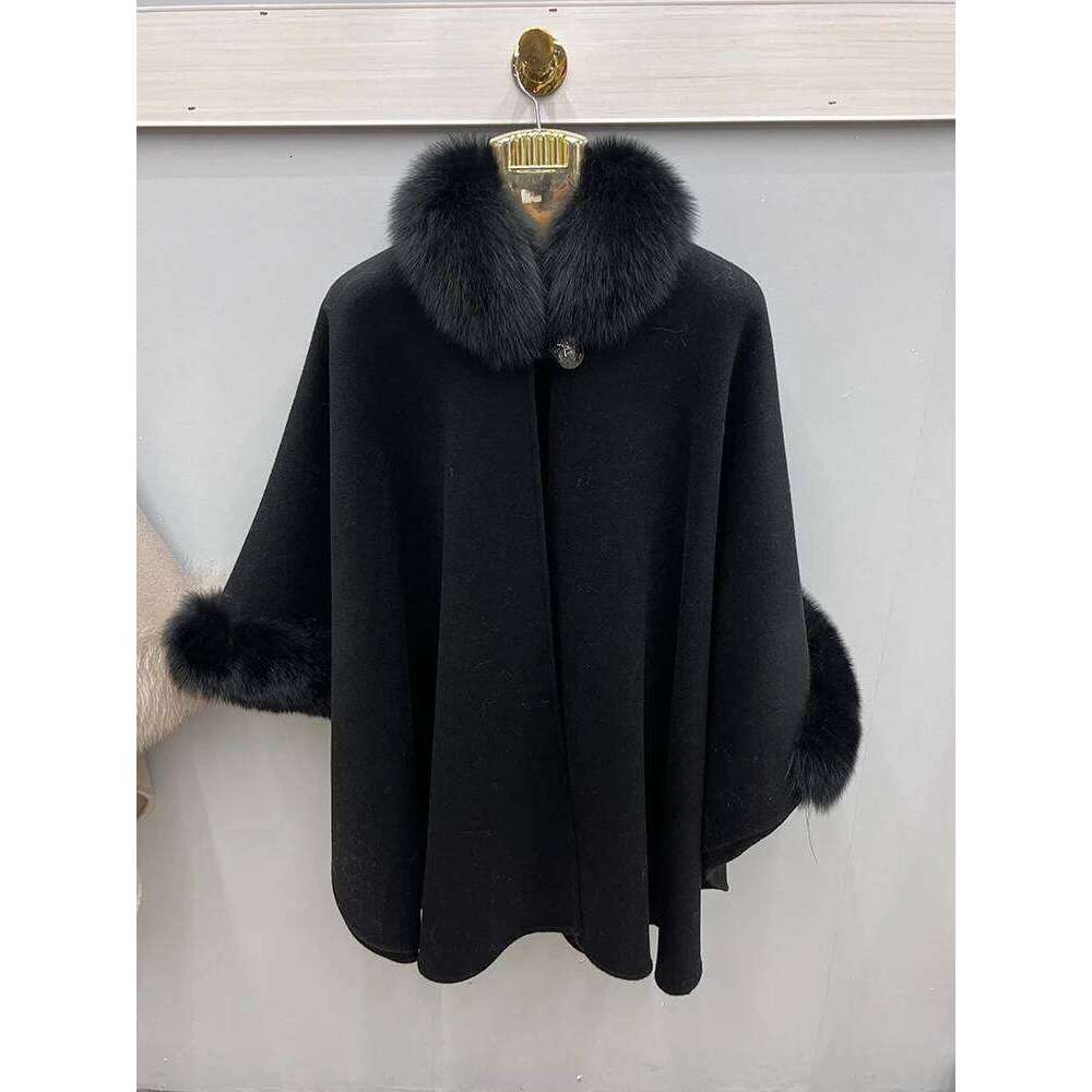 Designer Clothing Natural Real Winter Fox Fur Collar Long Cashmere Wool Woolen Women Jacket Outwear Ladies Female Coat Fashion