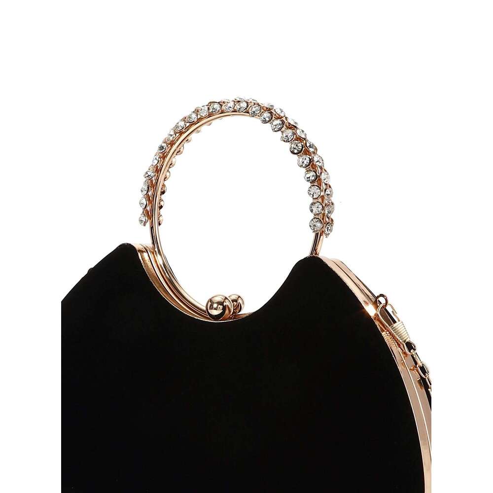 Solid Black flannelette rhinestone with dia, hand-held special-shaped box woman evening bag for party and wedding