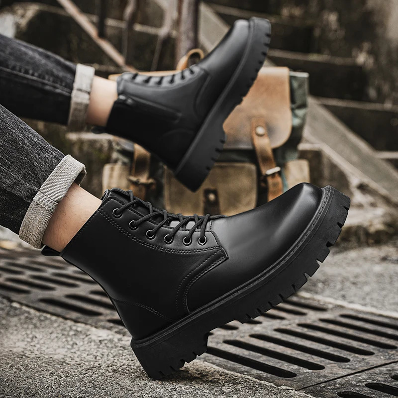 2025 Couples Casual Boots Four Season Men Womens High Top Leather Boots Fashion Thick Soled Non Slip Plus Size Outdoor Boots 250729