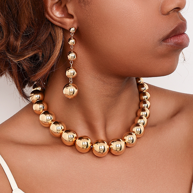 GWOOMY Bold Statement Beaded Chunky Metal Necklace & Earrings Set for Women - Perfect for Parties, Nightclubs, Daily Fashion Accessories