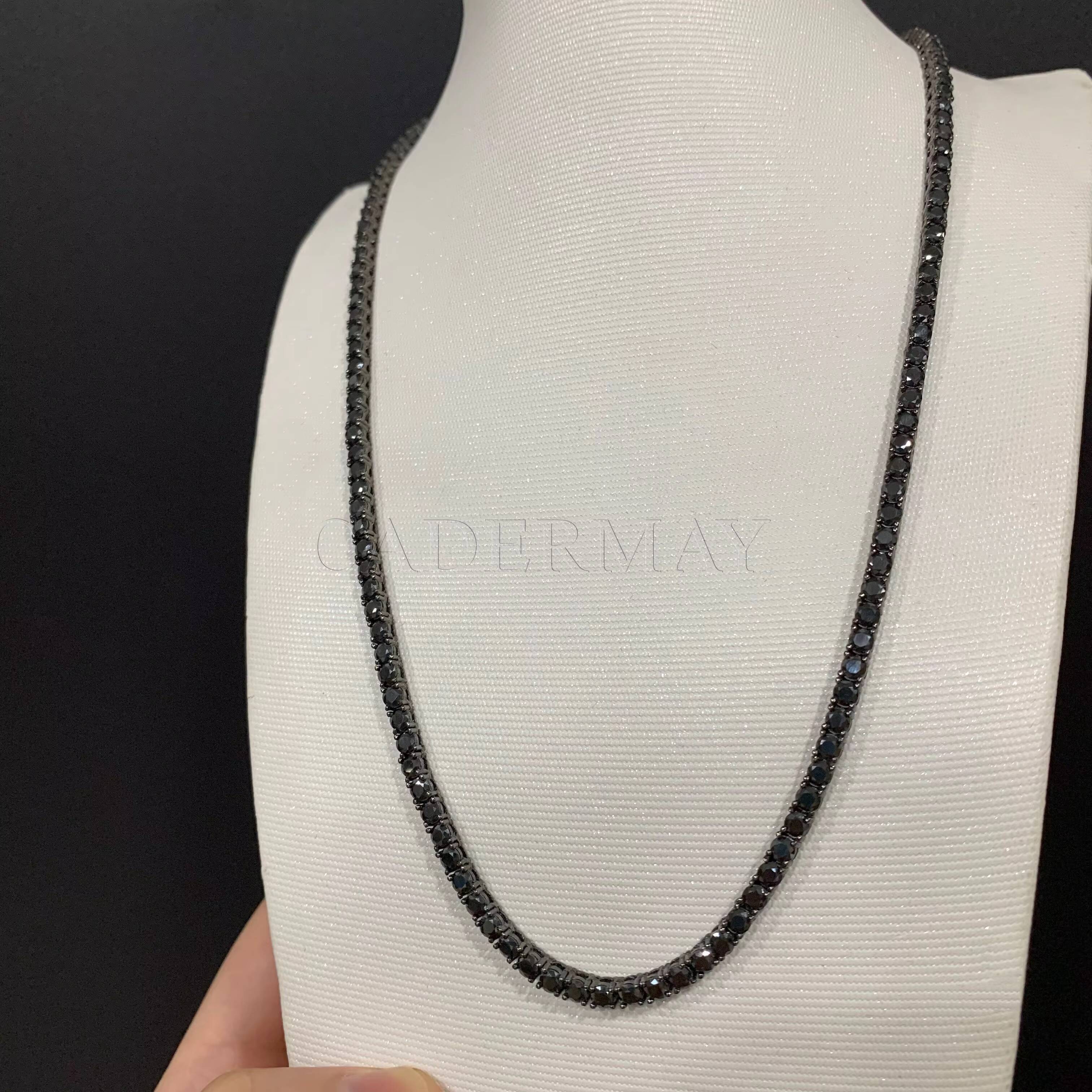 Wholesale Price Black Moissanite Tennis Chain Iced Out 925 Silver Black Gold Plated 2-5mm Black Tennis Bracelet Moissanite Chain