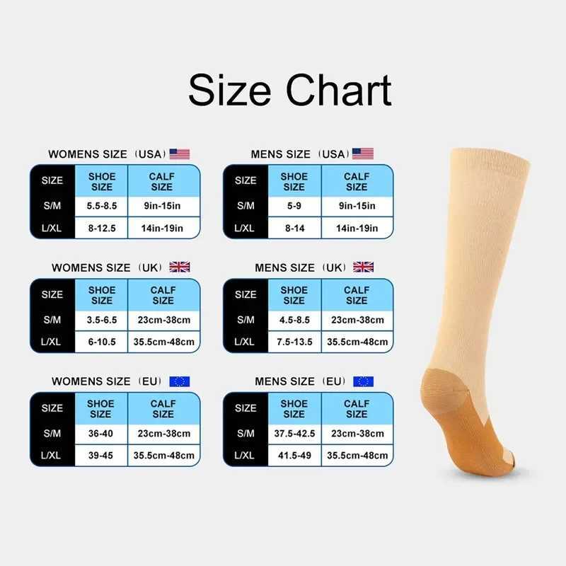 2 Pairs Compression Socks Women Men Varicose Copper Anti Fatigue Pain Relief Graduated Unisex Knee High Stockings 15-20 MmHg Z250731