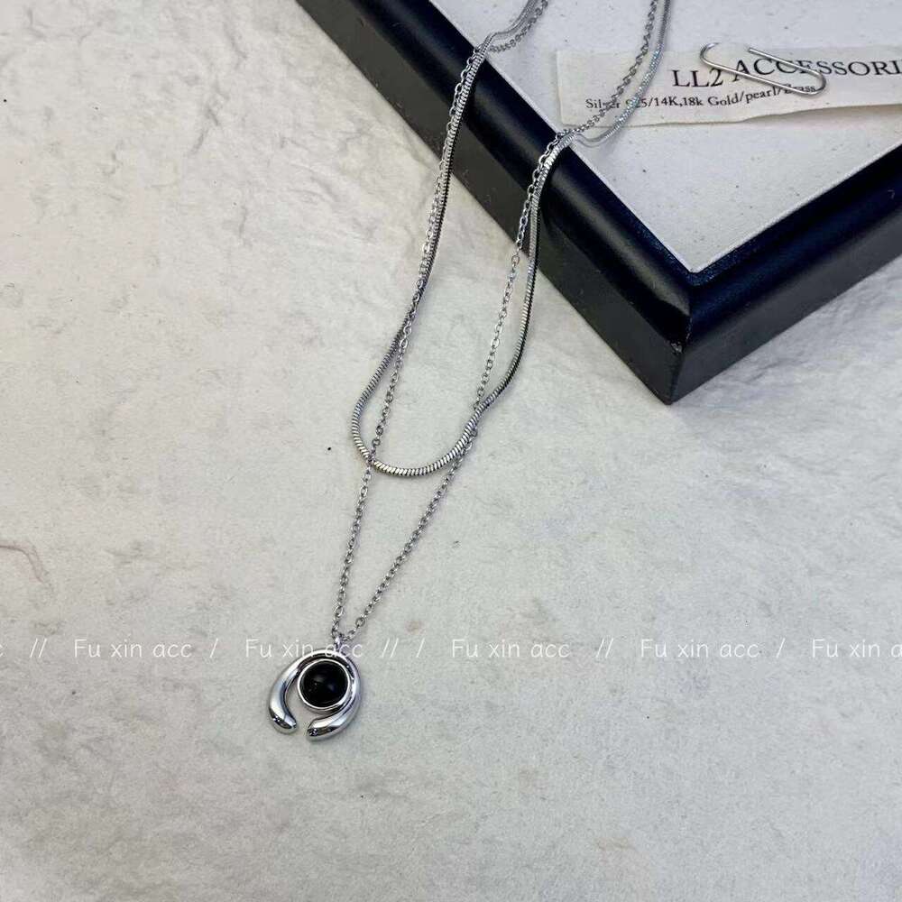 Four Seasons Versatile Double Layer Stacked Abstract Pattern Necklace for Women, Melad Sweater Chain, Niche Light Collarbone Chain 14c