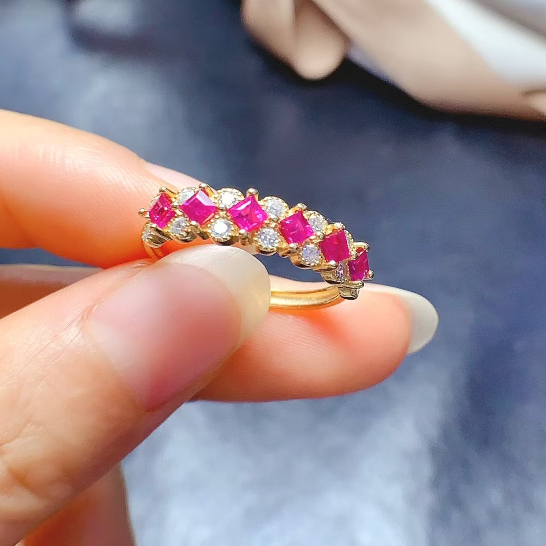 18K Gold Plated Real Ruby Ring 3mm total 0.8ct Natural Ruby 925 Silver Ring July Birthstone Gift for Women