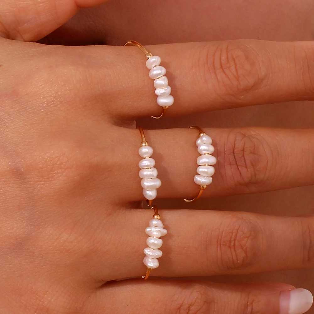 The. Muses Elegant Small Freshwater Pearl Stainless Steel Finger Rings Women Fashion Daily Waterproof Jewelry And Accessories y250730