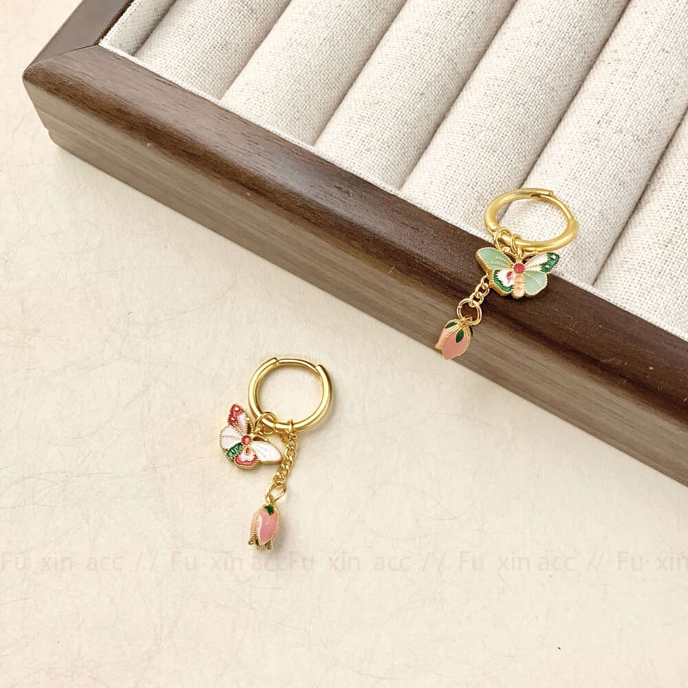 New Chinese Style Enamel Butterfly Lily of the Valley Earrings for Women, Light , Elegant, Exquisite, High-end Feel, Versatile Ear Jewelry 1a2