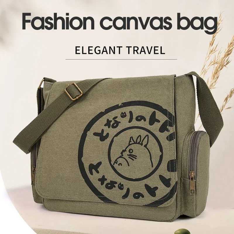 Vintage Cartoon Women Canvas Messenger Bag Large Capacity Tote Bag Women Shoulder Handbag G250729
