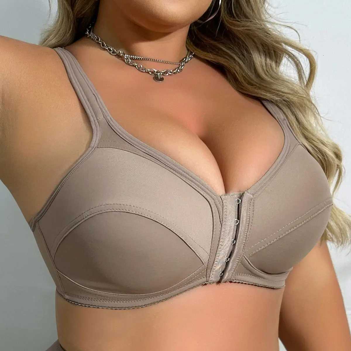 2025 Beauwear Front Closure Bra for Women Plus Size Full Cup Bras Wireless Underwear Solid Color Simple Lingerie Z250730