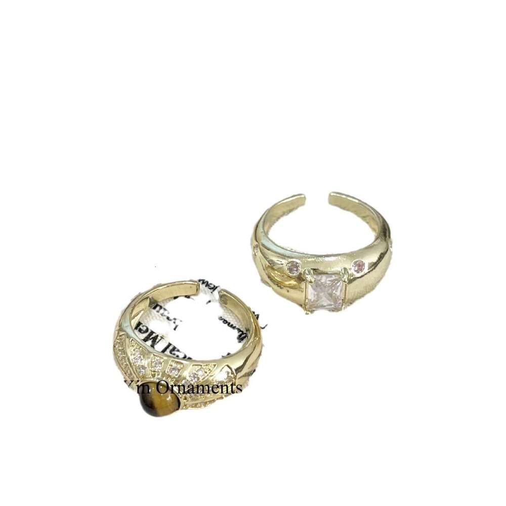 Tiger Eye Stone Square Diamond Wide Version Fashion Exquisite Unique Niche Design Couple Matching Ring Stackable 530