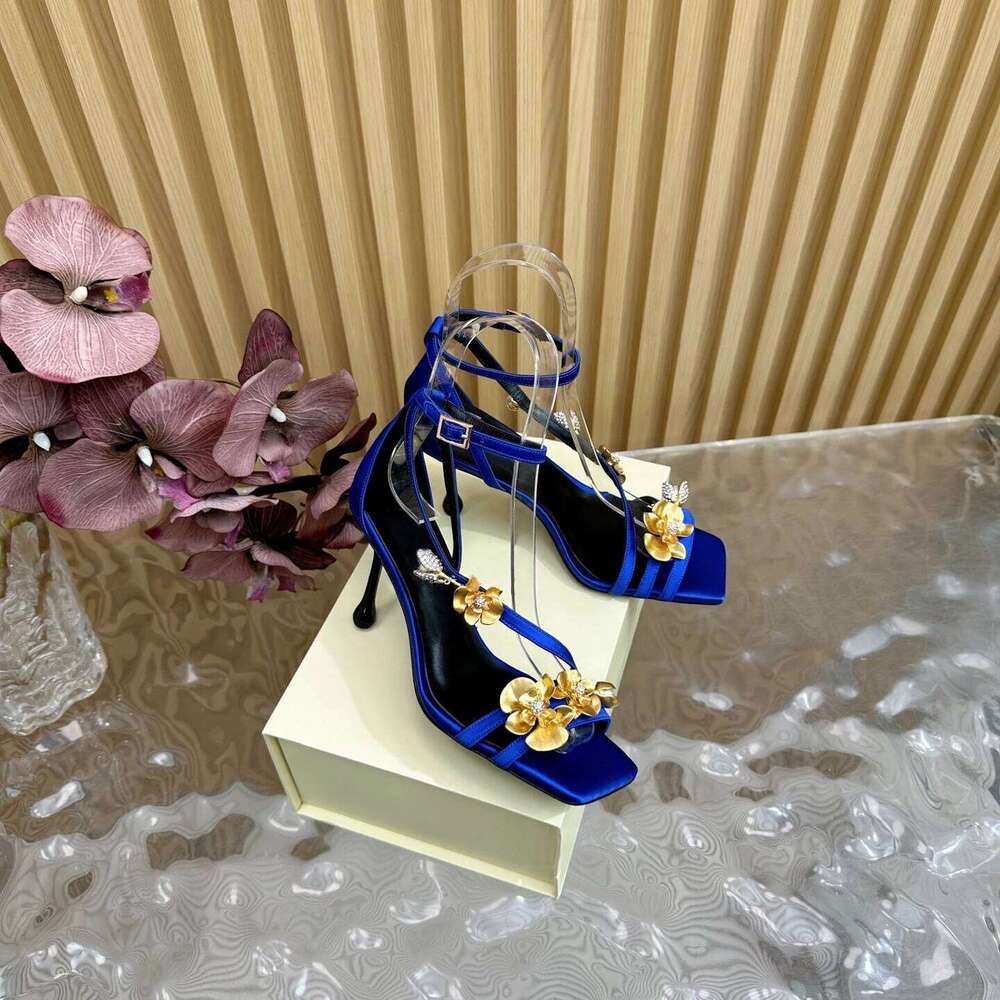 New Women Size34-41 Silk Genuine Leather Sandals Super High Heels Flower Pumps Wedding Designer Shoes Zapatillas De Mujer 5ea