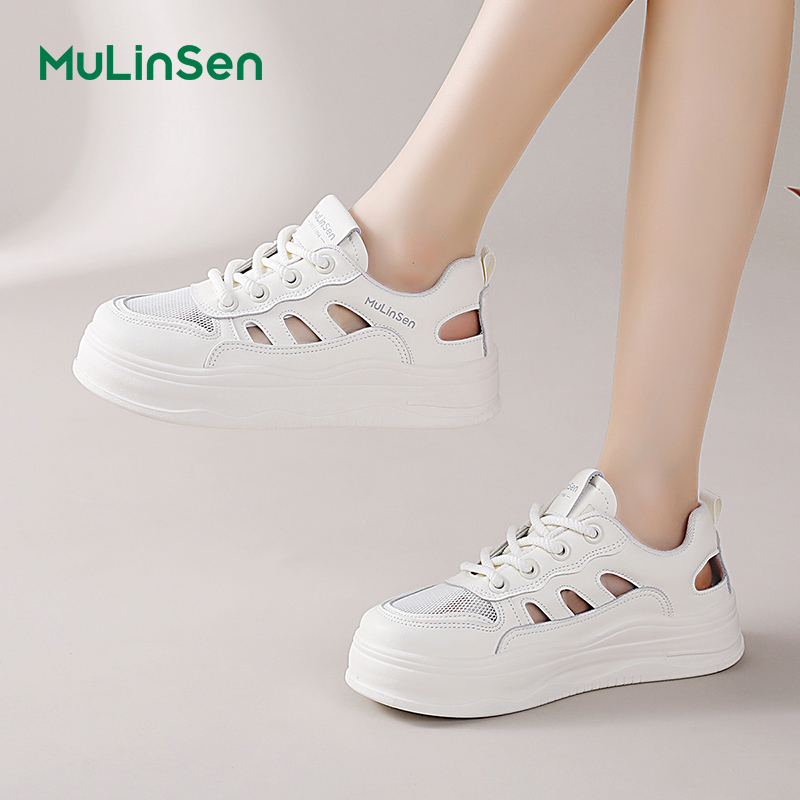 Mulinsen sneakers women's 2025 new summer hollow summer ugly cute big head sports sandals women's casual white shoes