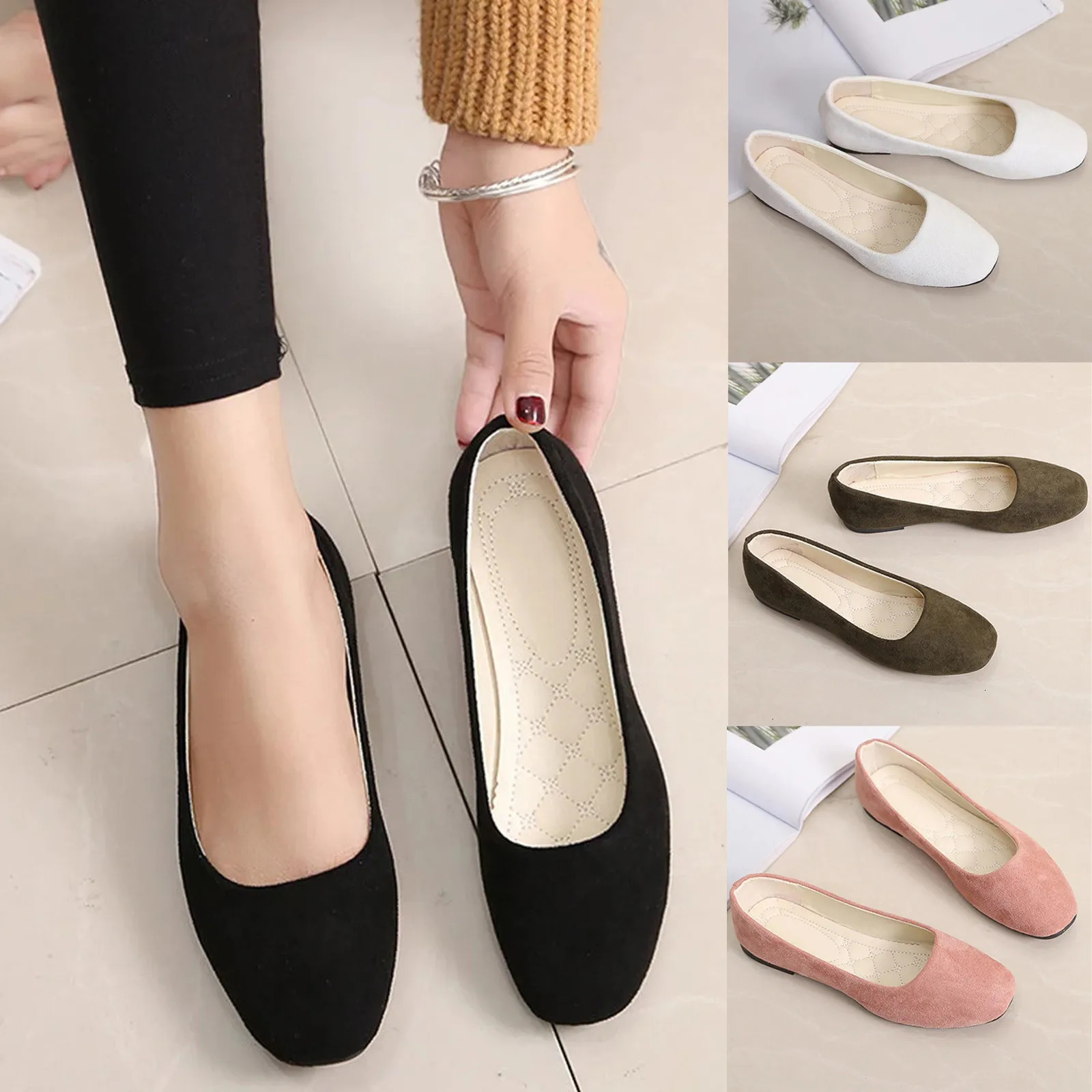 Women Suede Loafers Flat Heel Shallow Female Shoes Spring Summer Square Toe Basic Concise Women Pumps Size 36-43 250724