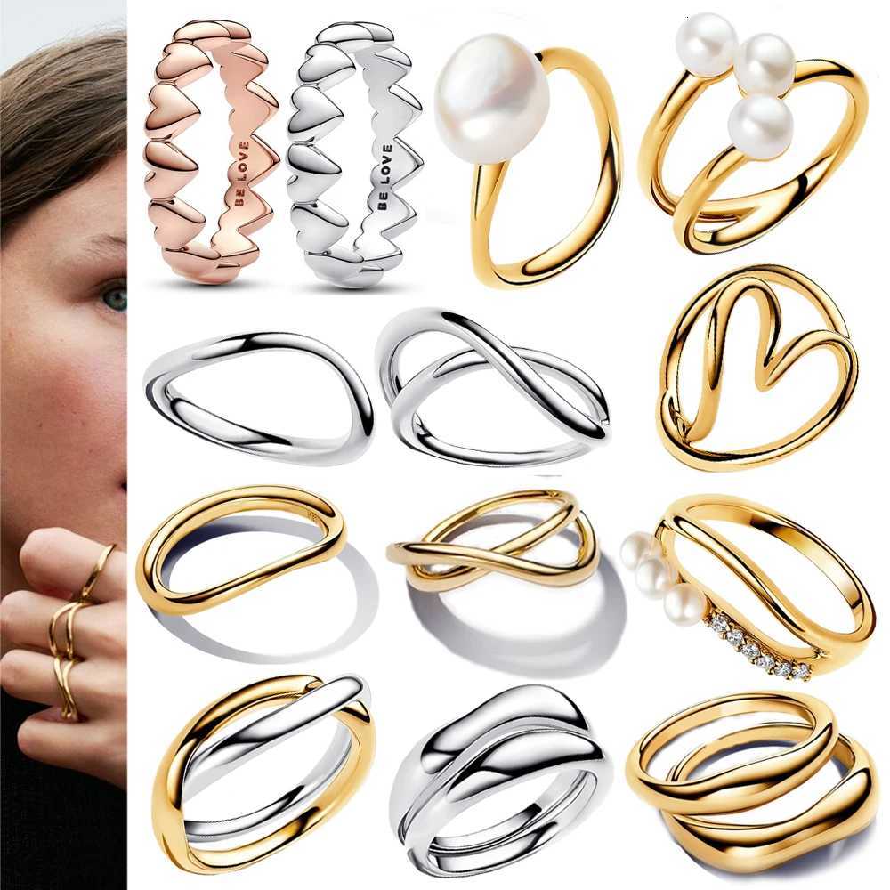 925 Sterling Silver Fashion Organically Shaped Stacking Rings Heart Two-tone Entwined Bands Ring Hot Selling Gift Jewelry y250730