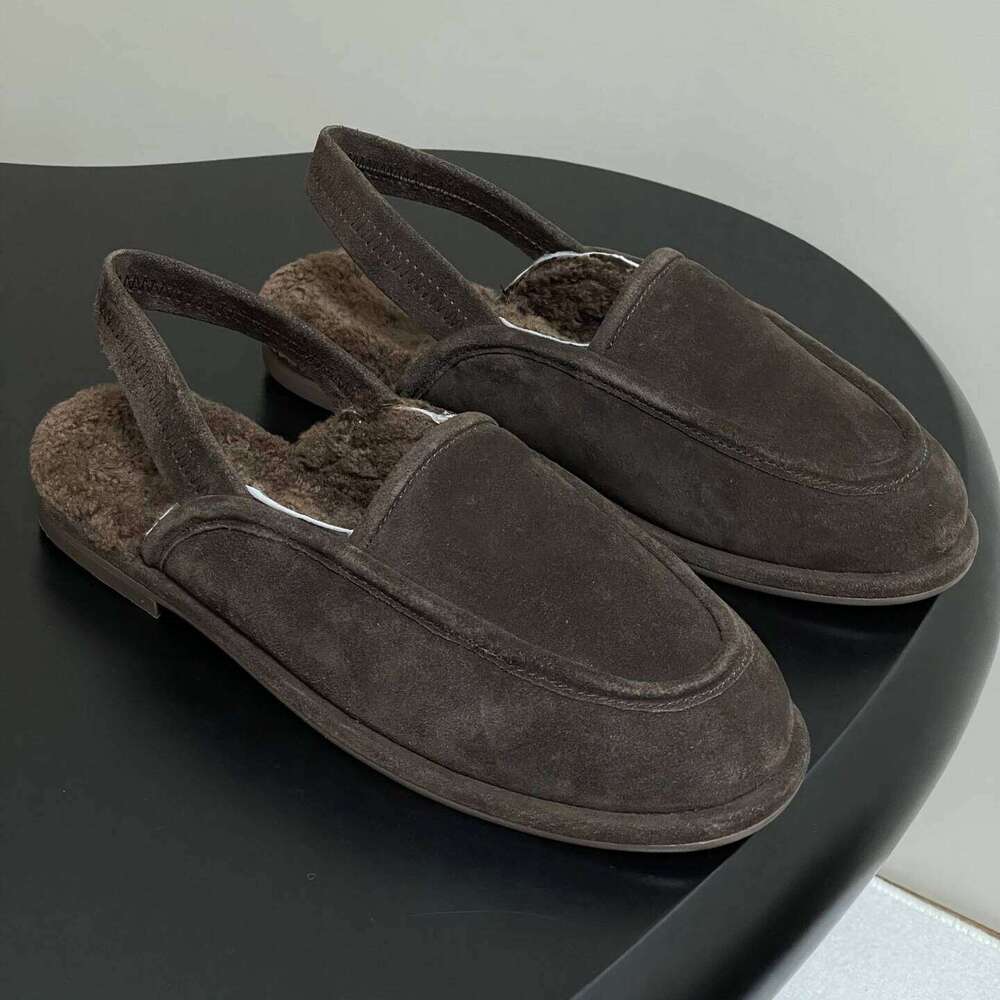 Women Size35-42 Genuine Leather Flats Slingbacks Natural Cow Suede Sandals Round Toe Designer Shoes Zapatillas De Mujer 27e