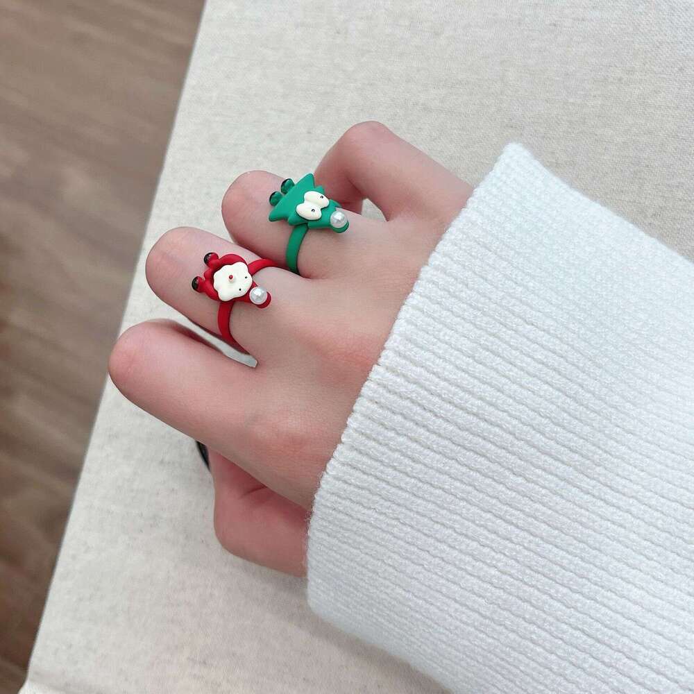 Hot Selling Red Santa Claus for Women, Unique Design, High-end Earrings, Fashionable and Personalized Index Finger Ring 2e2