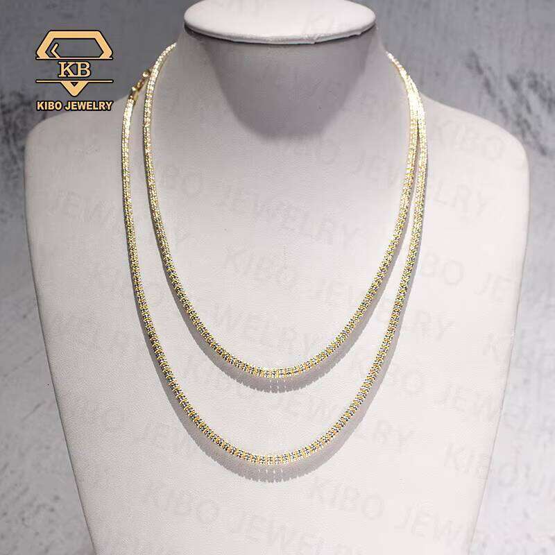Shiny Pearl Moon Tennis Necklace Two-Tone Gold Plated 3.4Mm Sier Ice Chain