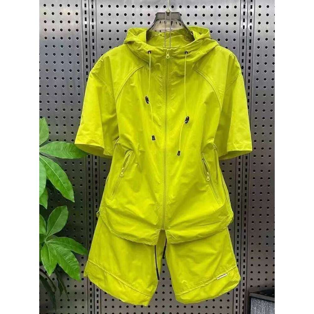 Summer Men Tracksuit Chic Hooded Quick Drying Short Sleeve Shorts Casual Zip Shirt Couple Youth Korean Loose Two Piece Set