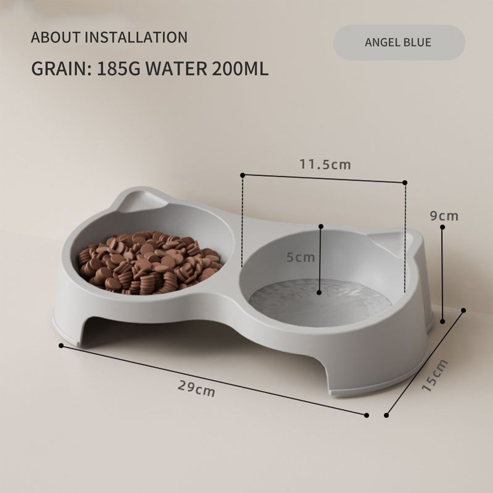 Pet cat bowl, feeding bowl, cat dog food bowl, raised cat food bowl, water feeding bowl, double bowl, slanted mouth, neck protection, anti overturning