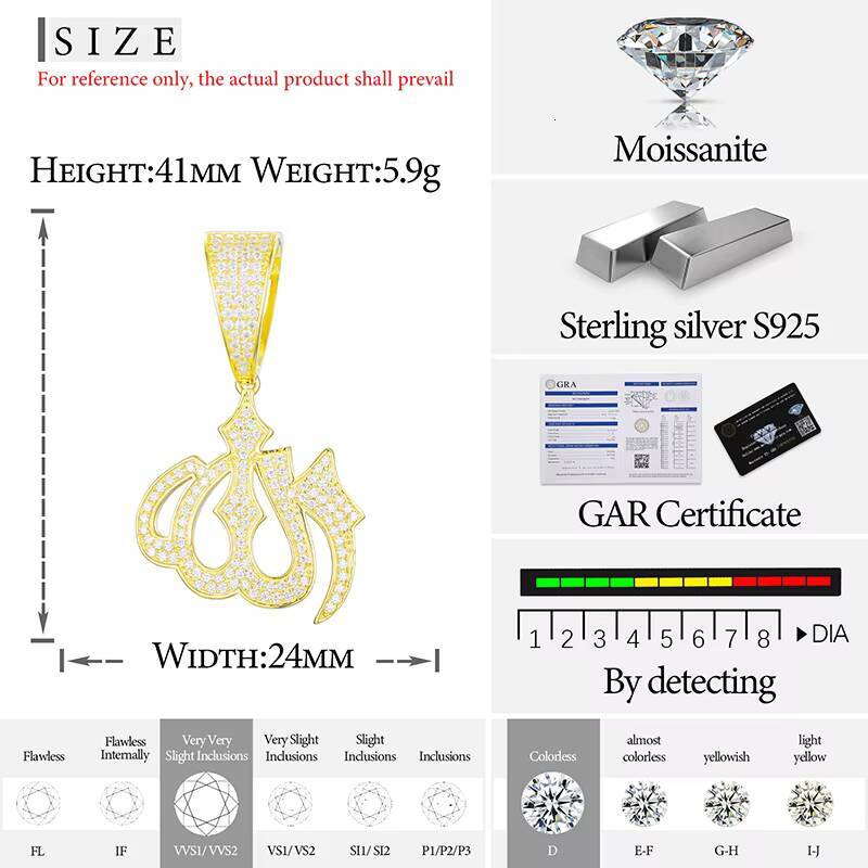 Believer Keepsake Big Buckle 925 Sterling Silver Full Pave VVS Moissanite Diamond Iced Out Allah Pendant With Rope Chain