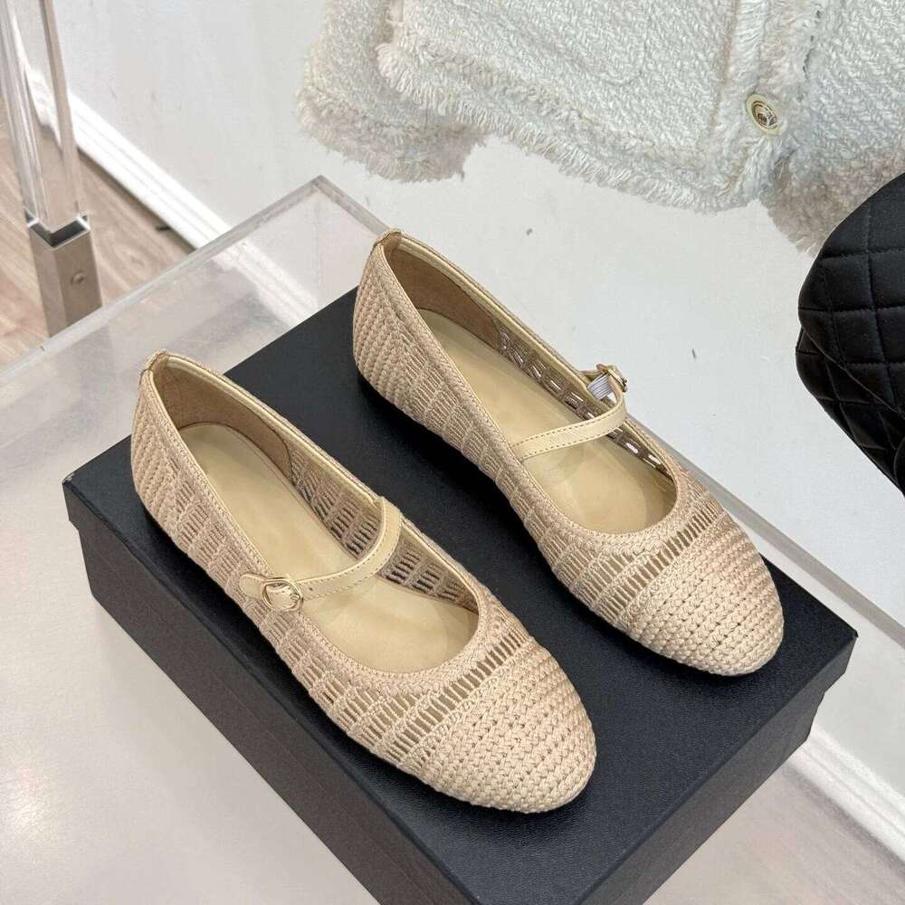 Women Size35-41 Weaving Flats Mary Janes Genuine Leather Leisure Mixed Colors Vacation Designer Shoes Zapatillas De Mujer c7b