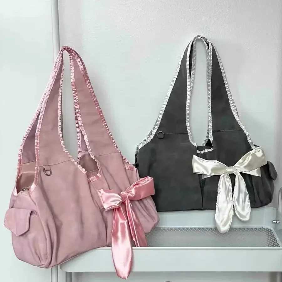 Cute Female 2024 Summer New Niche Bowknot Shoulder Bag Large Capacity Tote Fashion Armpit Tote Bag Ladies Daily Shopping Bag Y250730