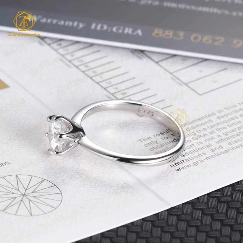 6 Prongs Moissanite Women Ring Plain Ring Band 14K White Gold 1CT D VVS1 GRA Certificate Diamond Rings for Wedding