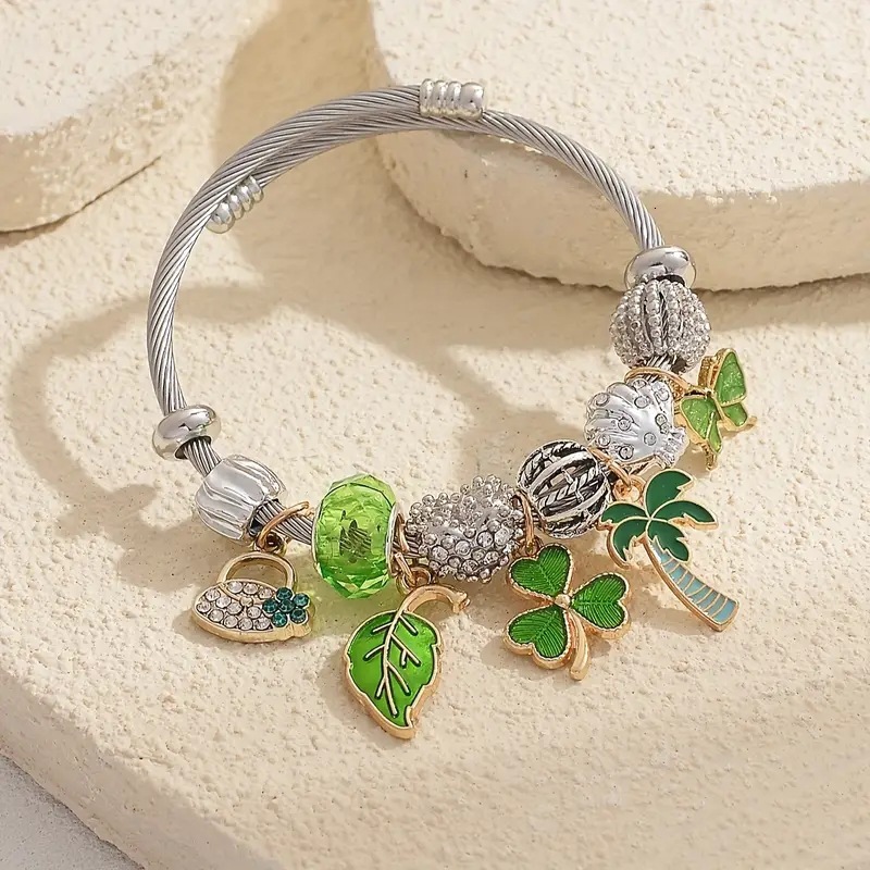 European and American New Style Personality Key Heart Bee Designer bracelet Mesh Handmade Beaded Crystal Stainless Madam Steel Bracelet for Women
