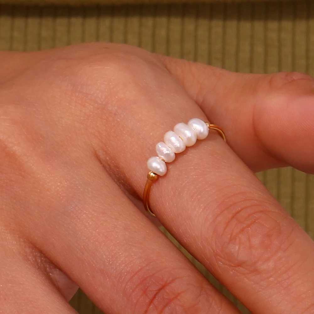 The. Muses Elegant Small Freshwater Pearl Stainless Steel Finger Rings Women Fashion Daily Waterproof Jewelry And Accessories y250730