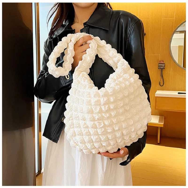 Plaid Quilted Shoulder Bag Cute Pleated Bubbles Large Capacity Underarm Bag Embroidered Solid Color Crossbody Bag Women Y250730