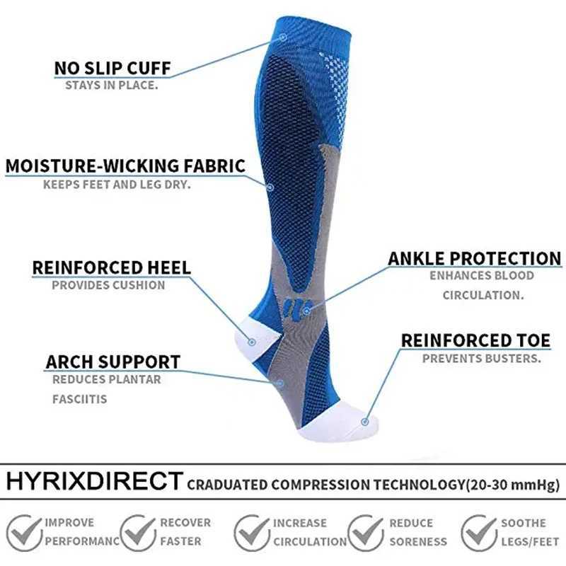 Football ComprESSion Socks Men Women Running Travel 20-30mmhg Sports Socks Medical Varicose Vein Pain ReliEF Elastic Socks Z250731
