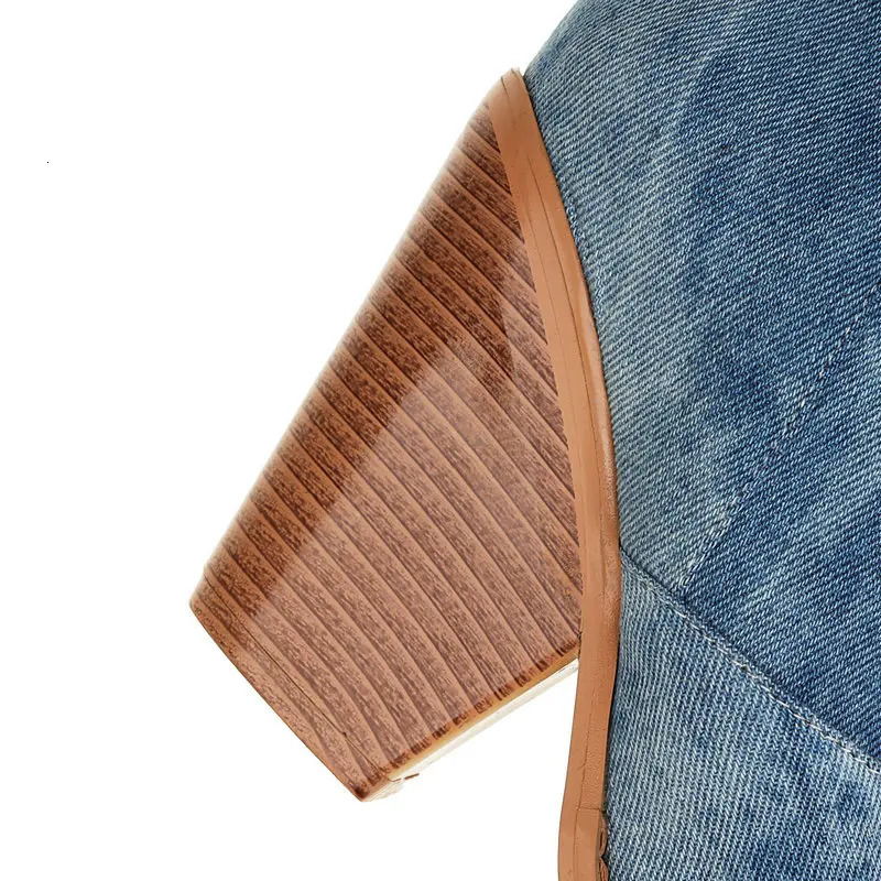 Women Fashion Wedges Denim Knee High Boots High Heel Cowboy Boots Slip on Autumn Winter Boots Women Botas Altas Plataforma Mujer 250729