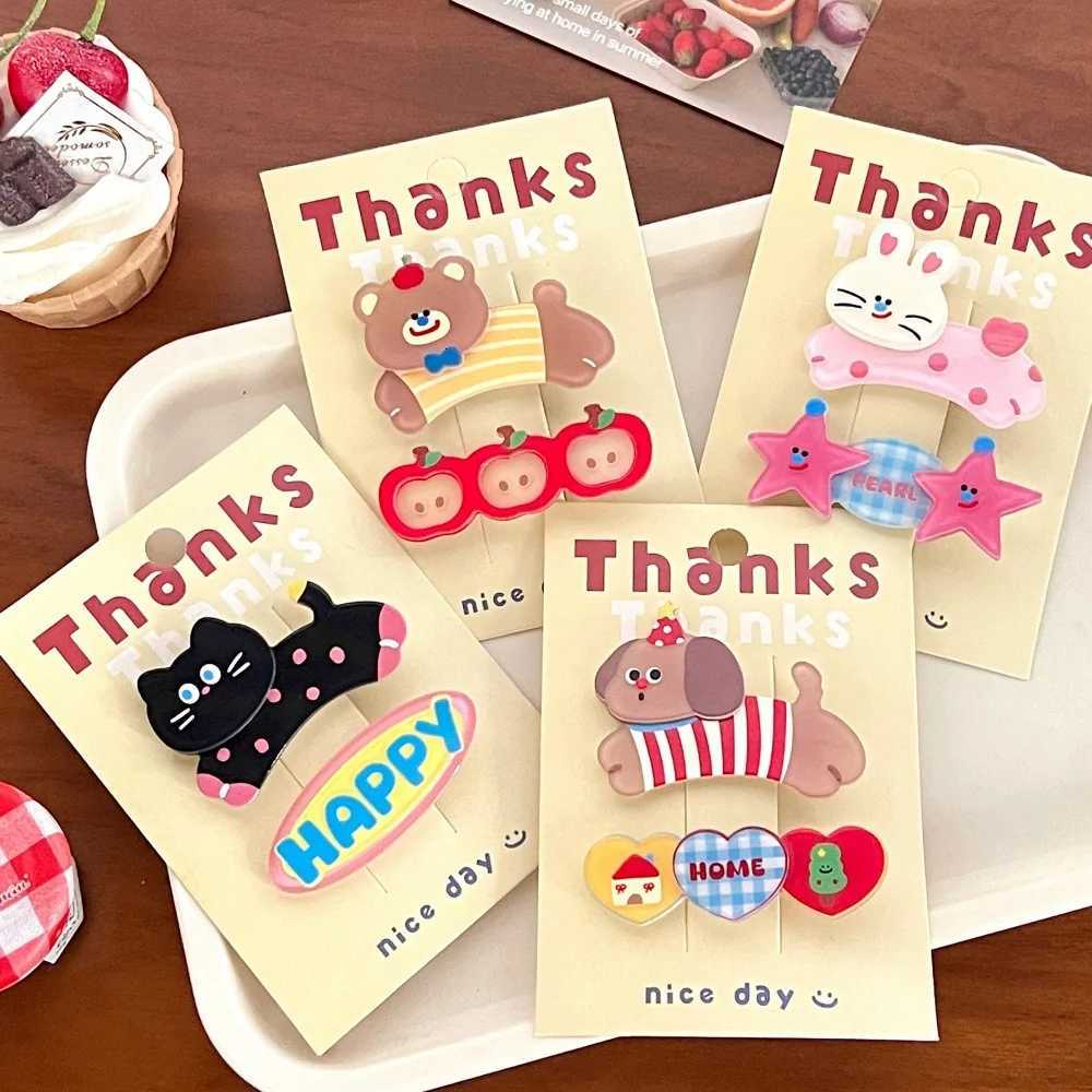 2 Pcs Cute Cartoon Cute Pet Hair Clip Girl Heart Versatile Hair Accessories Temperament bangs Clip Hair Clip Set R250730