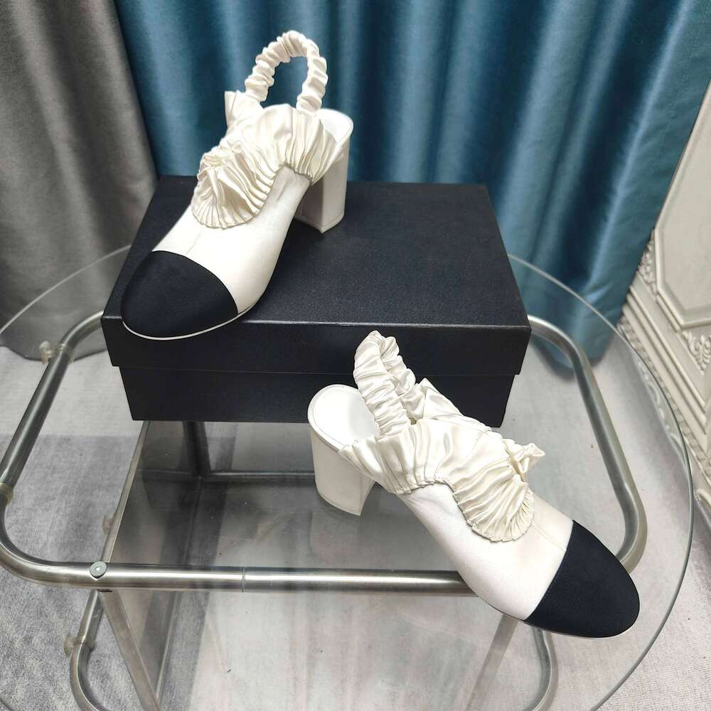 Shoes Women Size35-41 Silk Genuine Leather Pumps Slingbacks Super High Heels Round Toe Sandal Designer Shoe Zapatillas De Mujer 85b