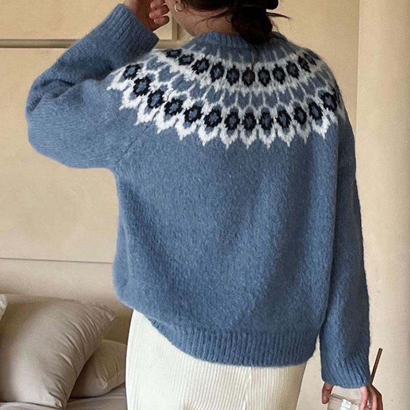 Free Shipping Korean Style Ethnic Knitted Sweater Women's Fall Pullover Versatile Casual Top | FW25